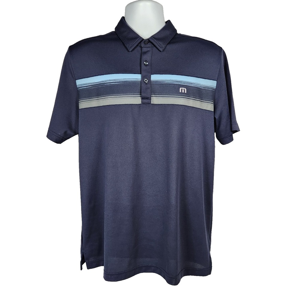 Travis Mathew Mens Large Polo Golf Shirt Short Sleeve Lightweight Stripes Blue